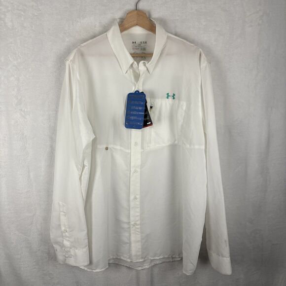 Under Armour Drift Tide Shirt Long Sleeve Button Up UPF Fishing White Men's XL - Picture 1 of 9